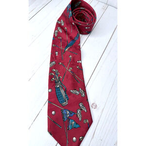 Vtg. Spaulding Golf Print Red & Blue Silk Tie